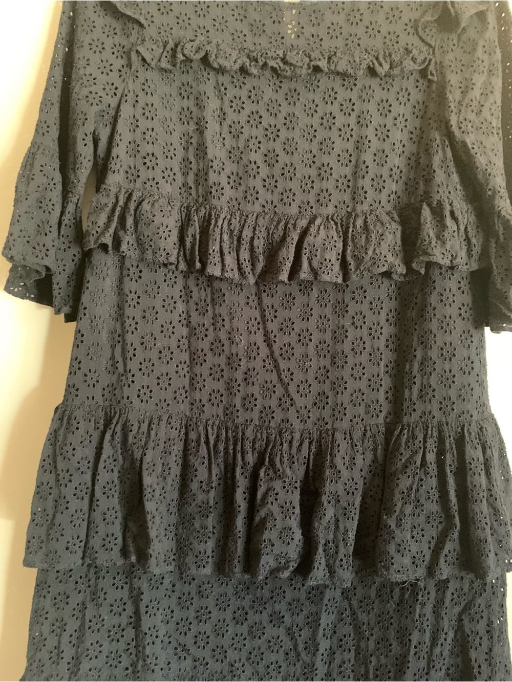 Madewell Black Eyelet Ruffle Tiered Midi Dress Women Size 00 Wedding Casual - Picture 2 of 4